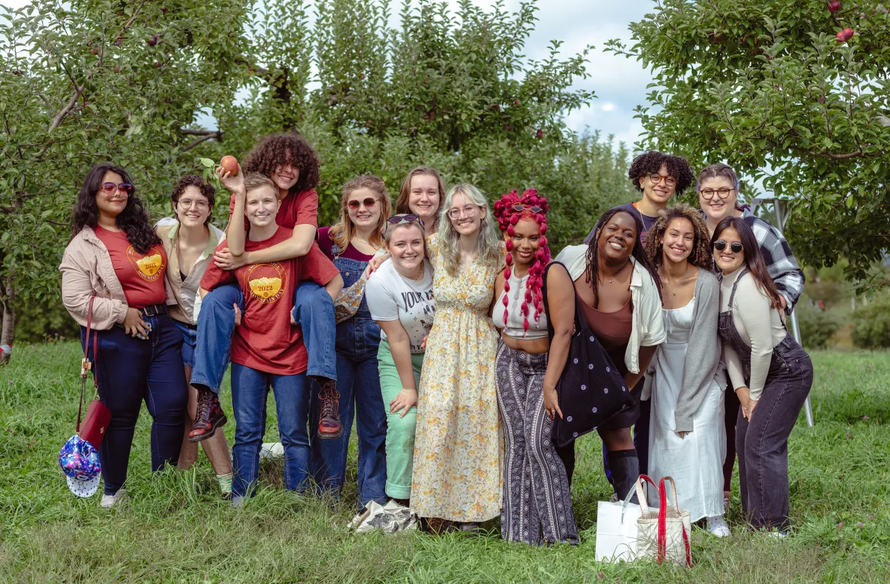 Students apple picking on Mountain Day