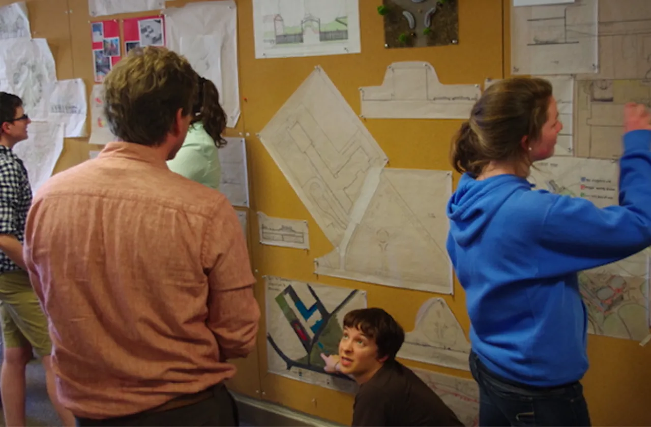 Students engaged in sustainability coursework