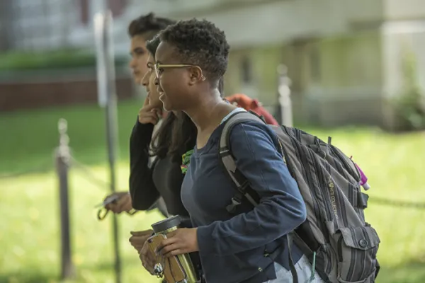 students on campus in summer