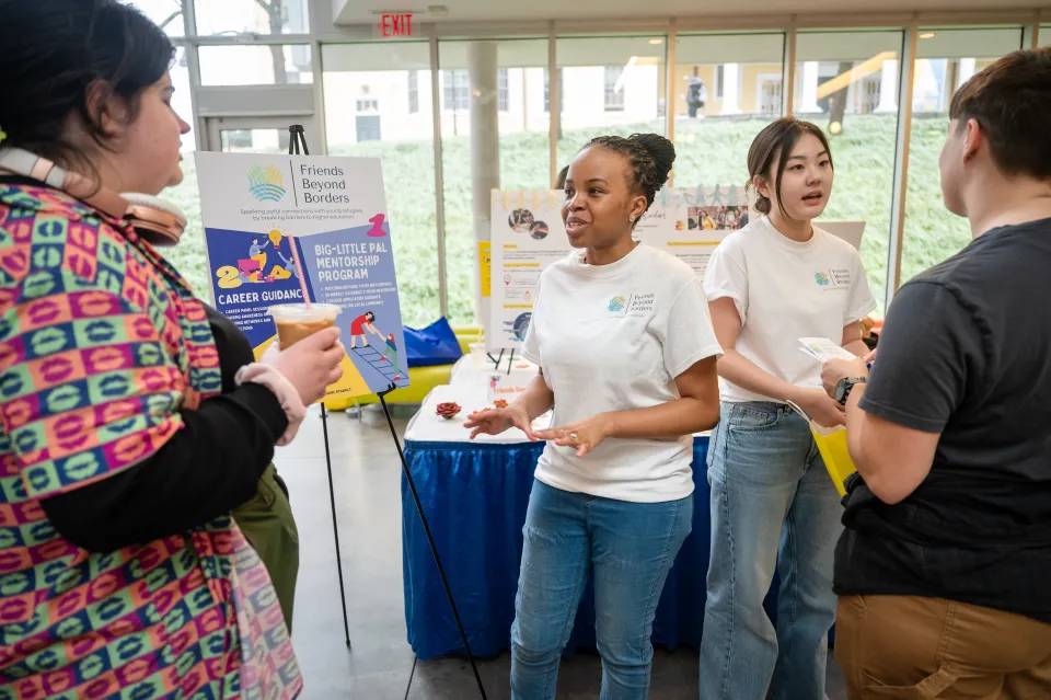 Two students discuss their project